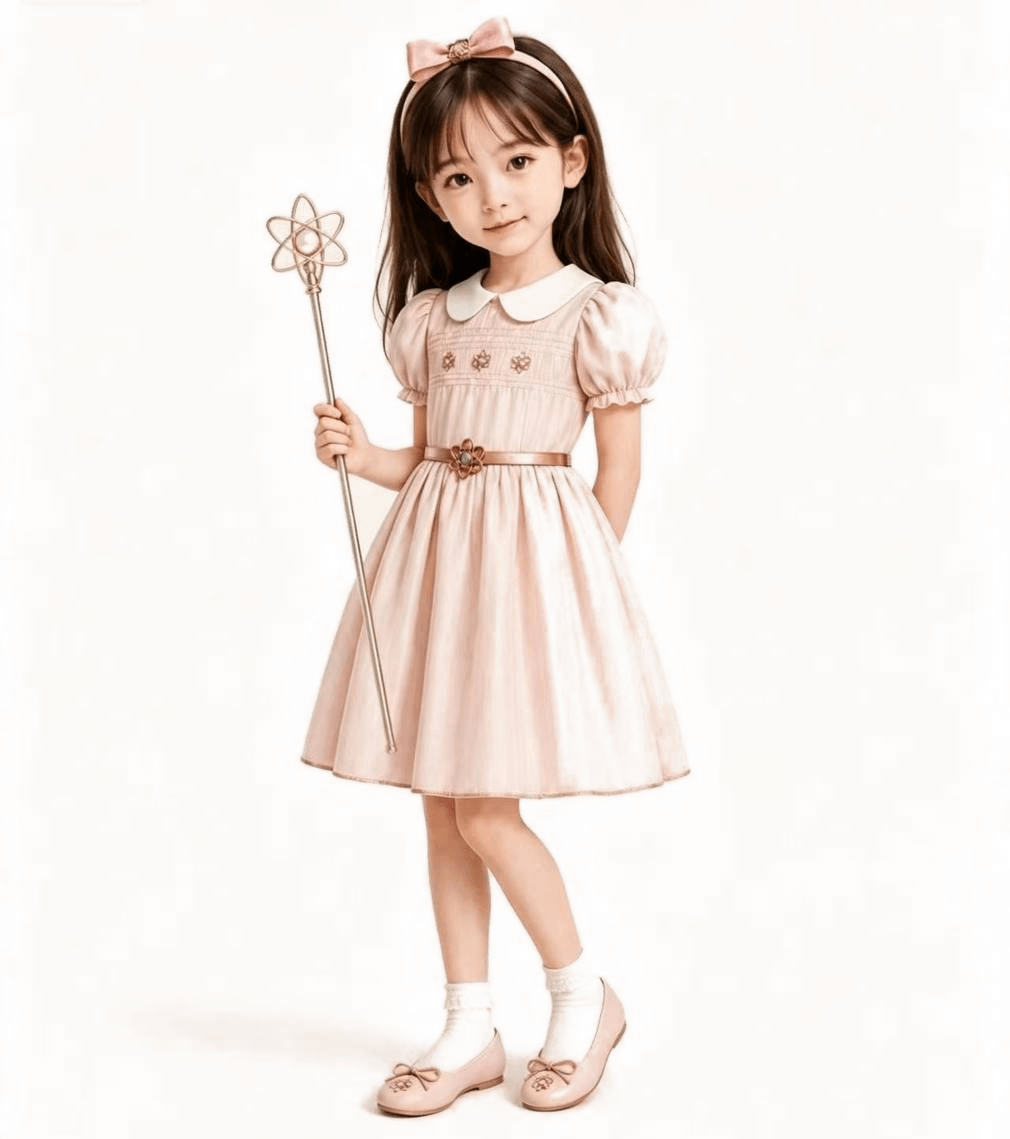 Atomi child mascot holding an atom wand